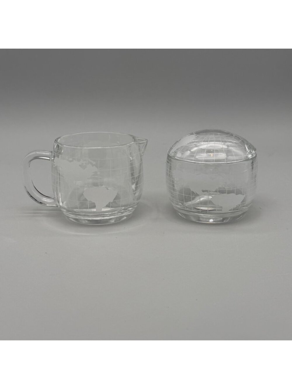 Vintage 1970s Nestle Creamer Pitcher & Sugar Dish & Lid White World Globe Map